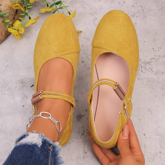 Mary Jane Sneakers for Women, Flats for Women Wide Feet, Versatile Women's Casual Slip On Toggle Back Design Lightweight Round Toe Everyday Summer Shoes Two Way Wear Easy, Yellow 7.5
