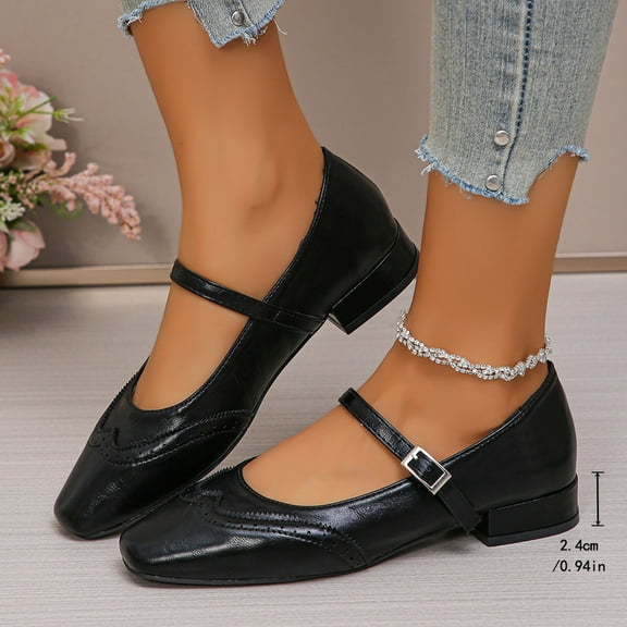 Mary Jane Square Toe Black Ballet Flats for Women - Comfortable Ankle Strap Casual Slip On Flats Flats for Women Comfortable Square Toe Slip On Flats Soft Work Flats Retro Mary Jane Flats