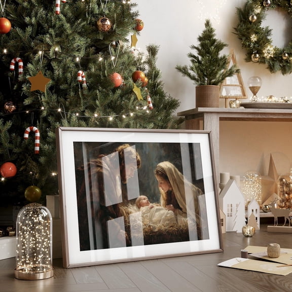 Mary and Joseph with Baby Jesus Nativity Painting, wall decor, home decor, art print, gallery wall, living room art, statement artwork, interior decor, vintage artwork, Unframed Poster 8x12