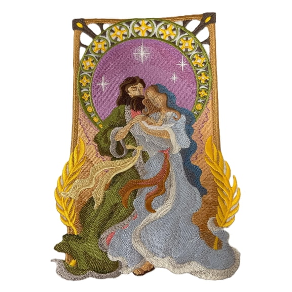 Mary, Joseph, and Jesus Embroidered Iron on/Sew patch [5.86" X 8.56"]