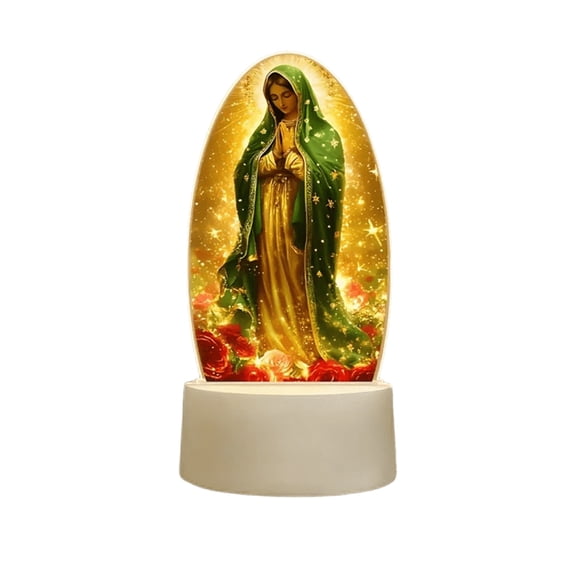 Mary LED Devotional Table Lamp, Elegant Sacred Mary Statue Night Light, Soft Glow Catholic Home Decor Lamp, Suitable for Bedroom/Desk Religious Decor, Handmade Mary Statue Lamp