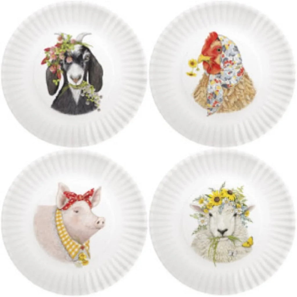Mary Lake-Thompson 4 Melamine Plates, Farmhouse Animals