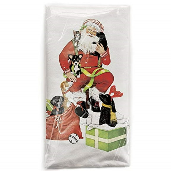 Mary Lake-Thompson BT117 Santa with Puppies Flour Sack Towel 30 Inches