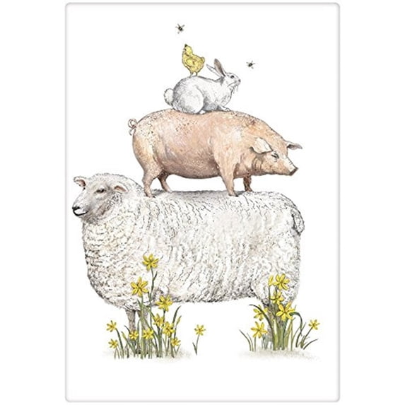 Mary Lake -Thompson BT1790 Spring Farm Animals Flour Sack Towel 30 Inches Square Screened Design Lower Center Only
