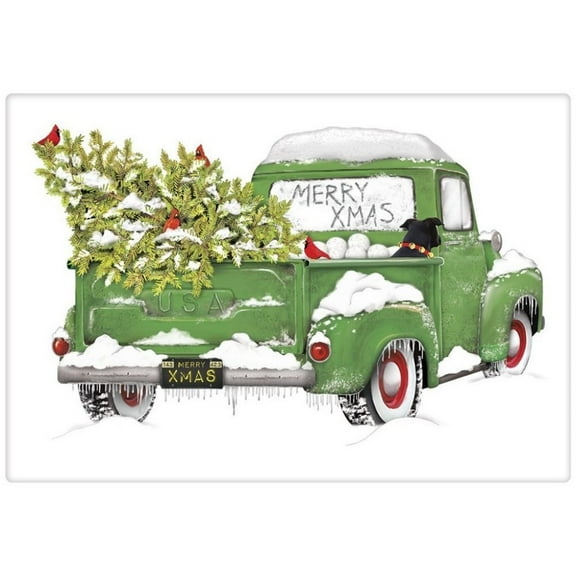 Mary Lake-Thompson Holiday Truck Green Christmas Flour Sack Towel