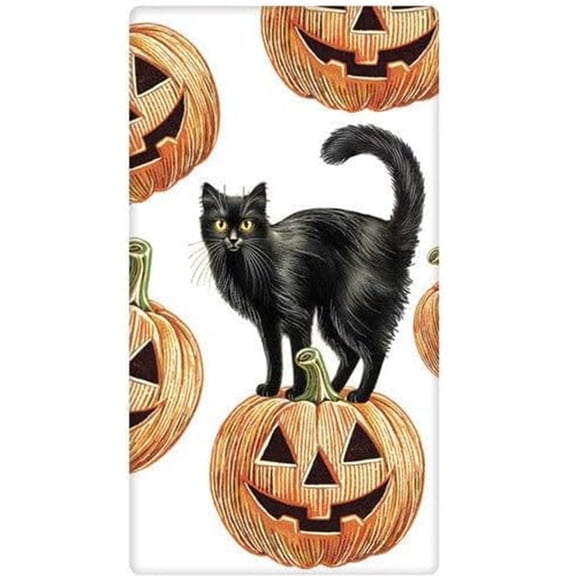 Mary Lake-Thompson Jack O Lanterns with Black Cat Kitchen Flour Sack Dish Towel 30 x 30 Inches