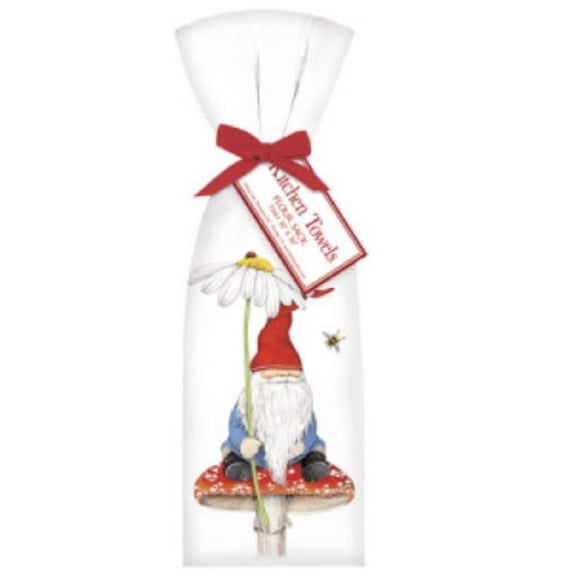Mary Lake-Thompson T680 2 Toadstool Gnome Ribbon Tied Flour Sack Towels 30 Inches Square