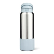 Mary Lawless Lee x TAL 32oz Stainless Steel 2-in-1 Straw and Chug Water Bottle with Push Lid, Chrome with Blue Ribbed Boot