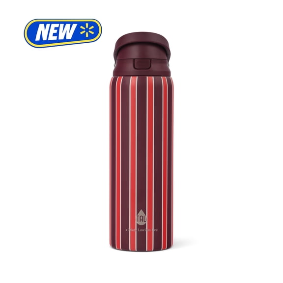Mary Lawless Lee x TAL 32oz Stainless Steel 2-in-1 Straw and Chug Water Bottle with Push Lid and Strap, Plum Stripe