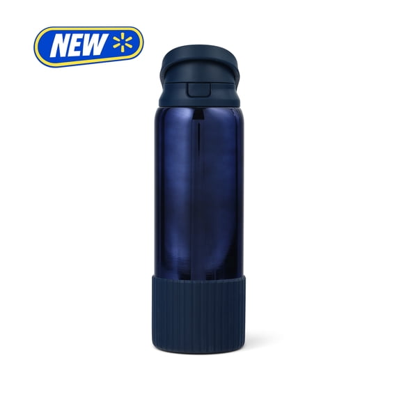 Mary Lawless Lee x TAL 32oz Stainless Steel 2-in-1 Straw and Chug Water Bottle with Push Lid, Navy Chrome with Navy Boot