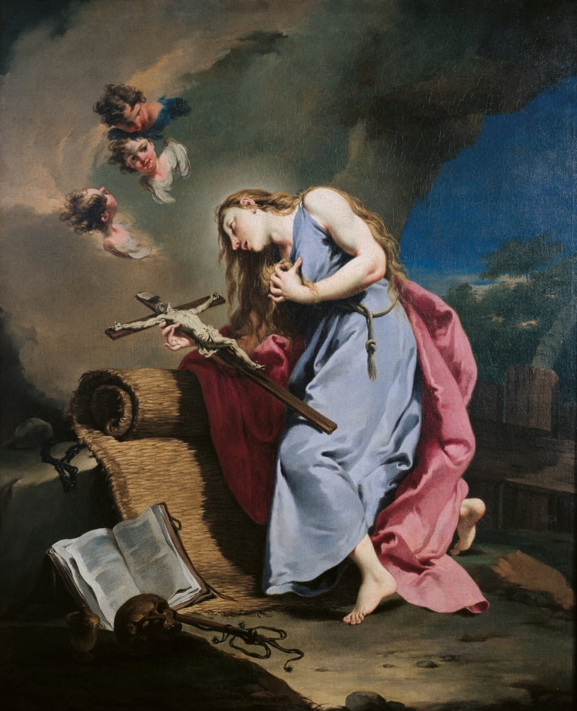 Mary Magdalene Meditating On The Crucifix Canvas Art -  (18 x 24)