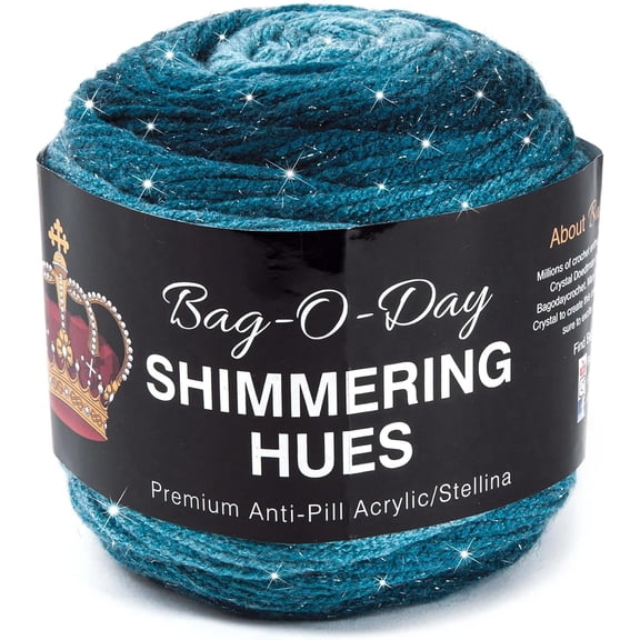 Mary Maxim Bag-O-Day Shimmering Hues Blue Ombre Yarn, Sparkle Yarn Cake, Seven Seas