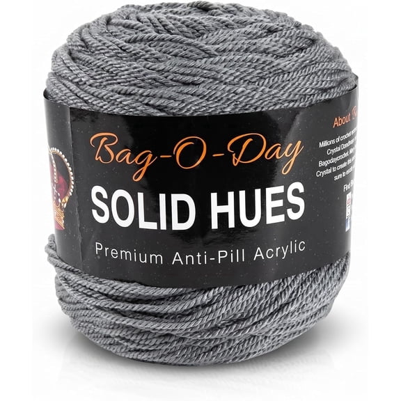 Mary Maxim Bag-O-Day Solid Hues Grey Acrylic Yarn Cake, Blacksmith's Center