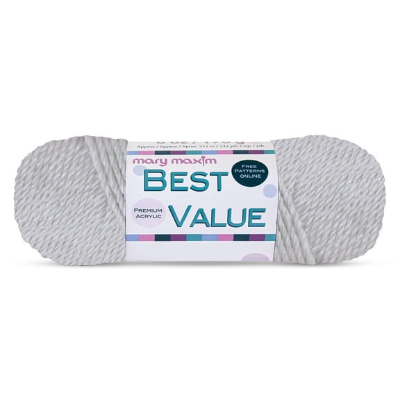 Mary Maxim Best Value Worsted Weight Yarn, Acrylic Yarn 342 Yards, Silver Yarn, Platinum
