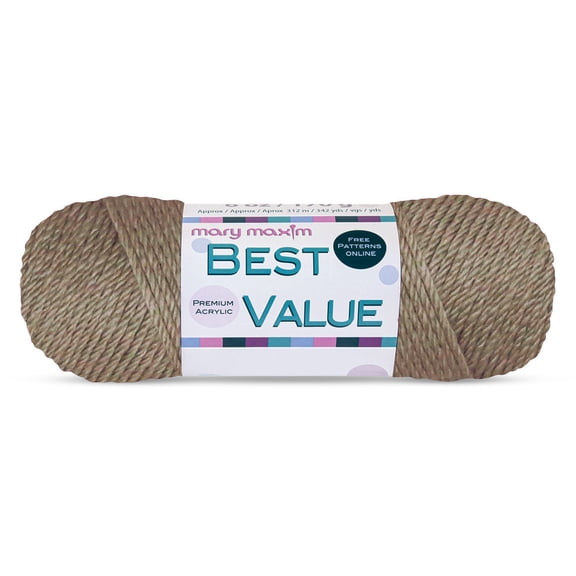 Mary Maxim Best Value Worsted Weight Yarn, 100% Acrylic Yarn 342 Yards, 342 Yards, Mocha