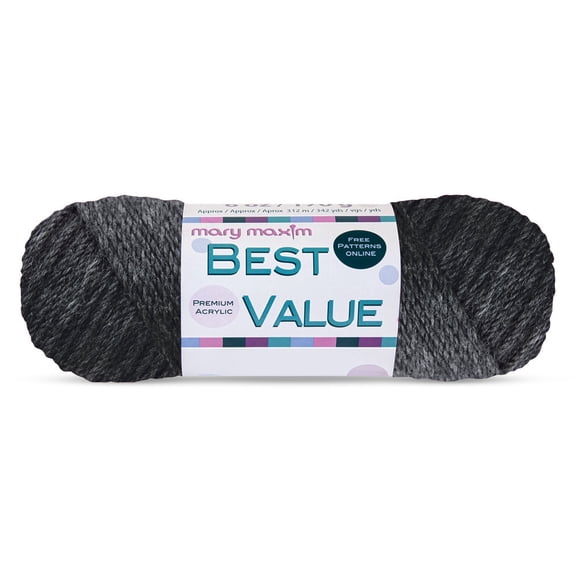 Mary Maxim Best Value Worsted Weight Yarn, Acrylic Yarn 342 Yards Black Yarn, Dark Charcoal