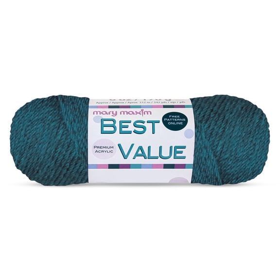Mary Maxim Best Value Worsted Weight Yarn, 100 percent Acrylic Yarn 342 Yards, Deep Teal Yarn