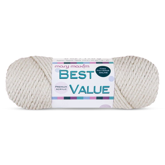 Mary Maxim Best Value Worsted Weight Yarn, 100% Acrylic Yarn 342 Yards, Cottonwood