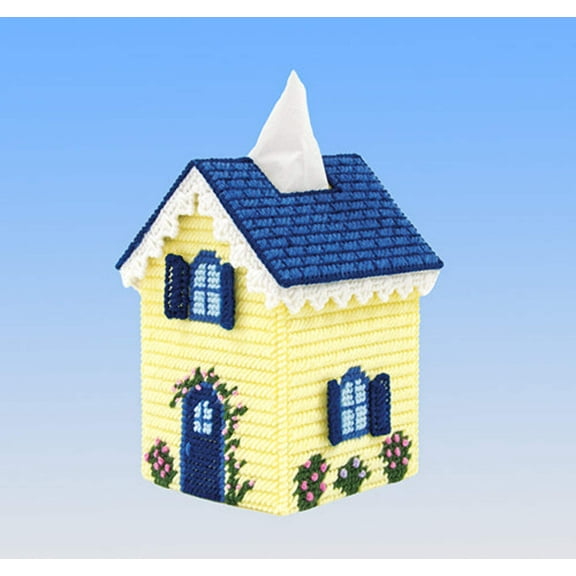 Mary Maxim Cottage Tissue Box Cover Plastic Canvas Kit