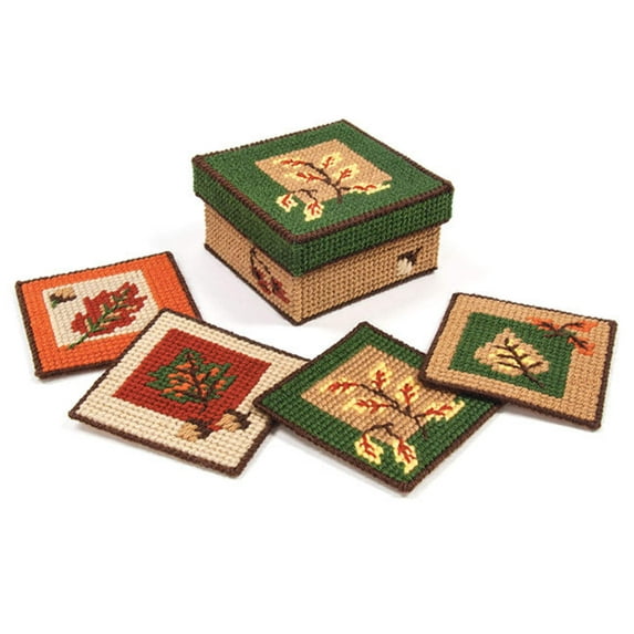 Mary Maxim Fall Foliage Coasters and Holder Plastic Canvas Kit