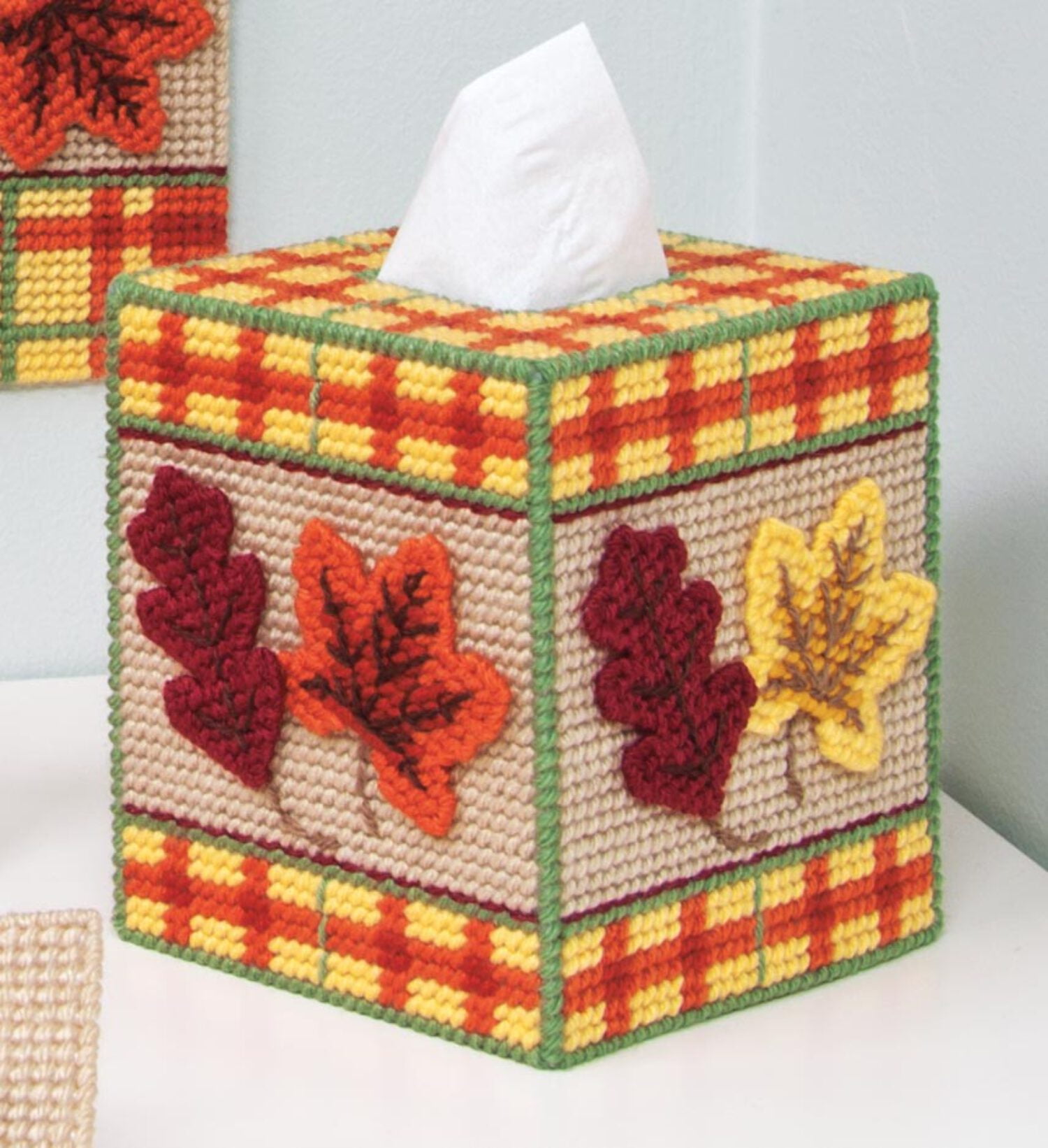 Mary Maxim Fall Welcome Tissue Box Cover Plastic Canvas Kit