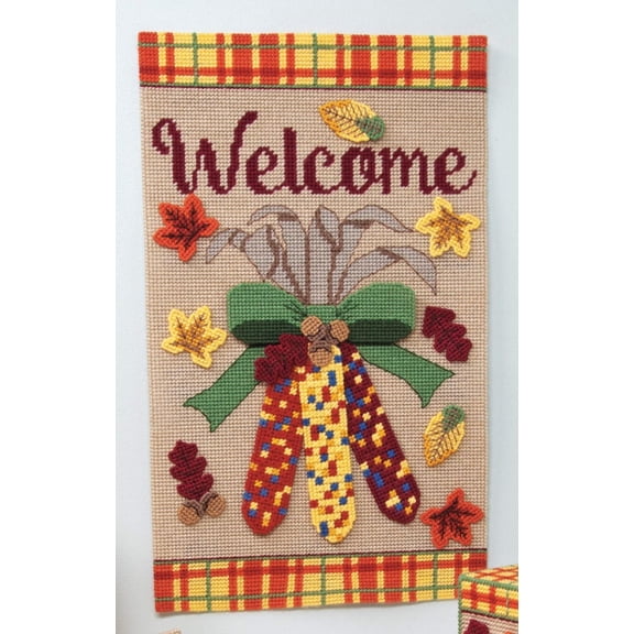 Mary Maxim Fall Welcome Wall Hanging Plastic Canvas Kit - 13.5" x 22.5"