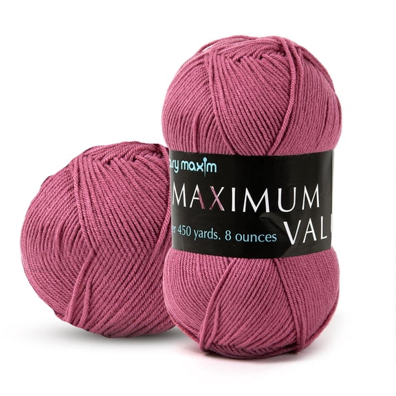 Mary Maxim Maximum Value Pink Acrylic Yarn for Crocheting, Knitting 474 Yds, Dark Pink