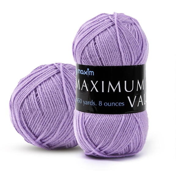 Mary Maxim Maximum Value Acrylic Purple Yarn for Crocheting, Knitting 474 Yds, Light Violet