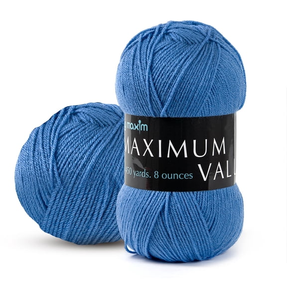 Mary Maxim Maximum Value Blue Acrylic Yarn for Crocheting, Knitting 474 Yds, Medium Blue