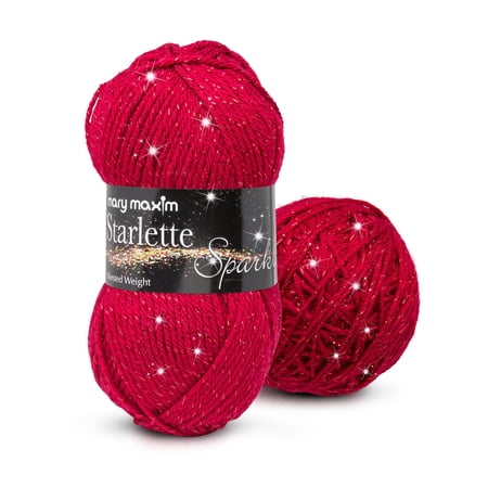 Mary Maxim Starlette Sparkle Yarn Ruby Red Glitter Yarn Knitting and Crocheting 196 Yards