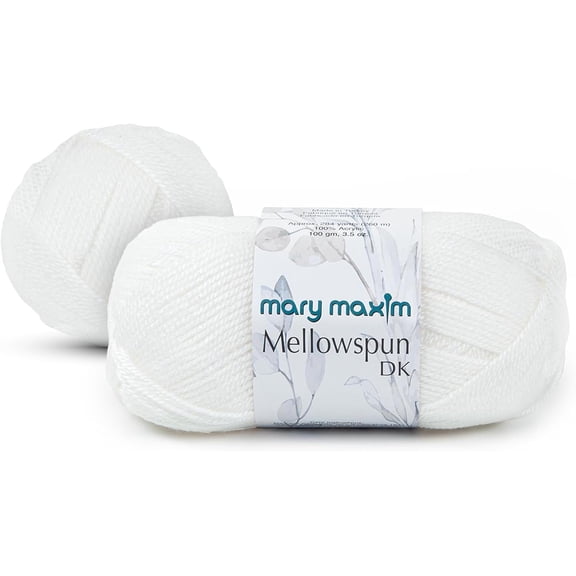 Mary Maxim Mellowspun DK Weight Yarn, Acrylic White Yarn 284 Yards, 3.5 Oz, White