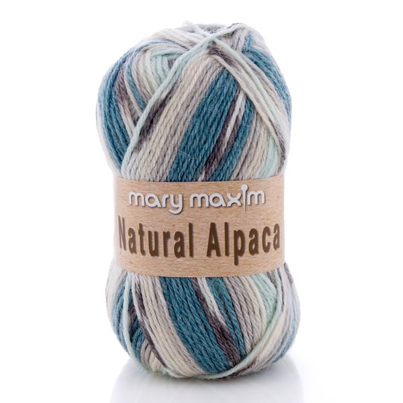 Mary Maxim Alpaca Yarn Medium Worsted Weight White, Blue Tweed Yarn 262 Yards, Aqua Stripe