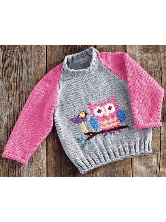 Mary Maxim Owl Pullover Sizes 2-6 (24-28.5")
