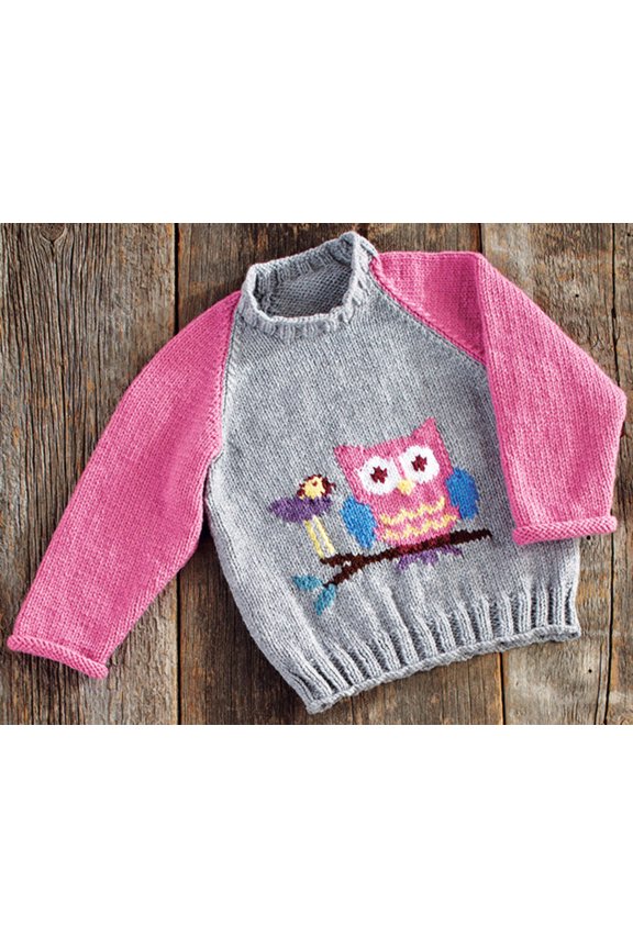 Mary Maxim Owl Pullover Sizes 2-6 (24-28.5")