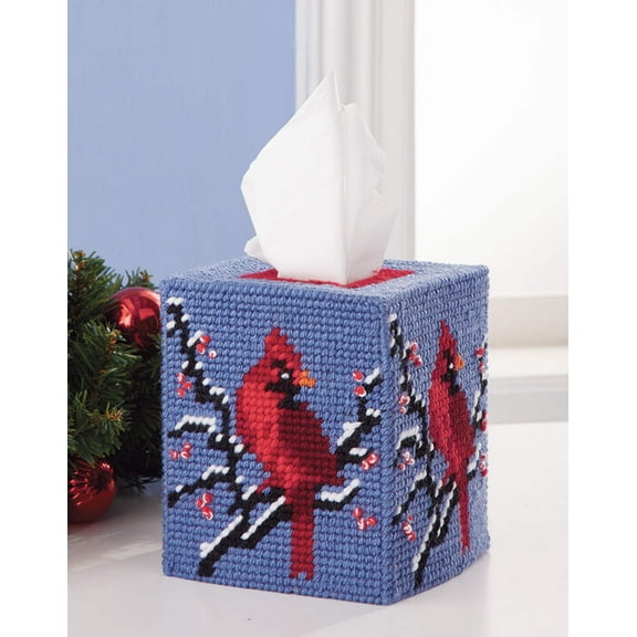Mary Maxim Plastic Canvas Tissue Box Kit 5"-Winter Cardinal (7 Count)