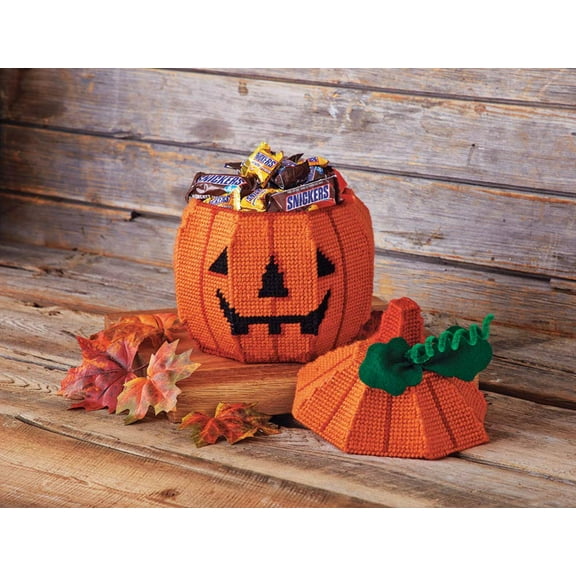Mary Maxim Pumpkin Candy Dish Plastic Canvas Kit