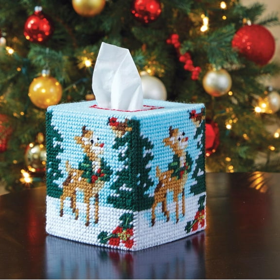 Mary Maxim Retro Rudy Plastic Canvas Tissue Box Cover Kit