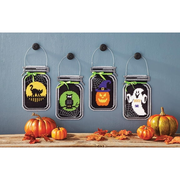 Mary Maxim Spooky Halloween Mason Jar Plastic Canvas Kit