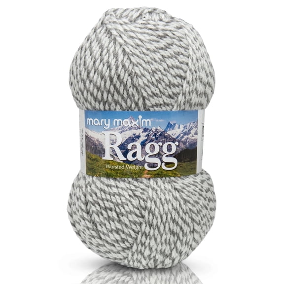 Mary Maxim Starlette Ragg Yarn Grey and White Striped Variegated Yarn 216 Yards, Grey