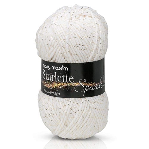 Mary Maxim Sparkle Yarn White Gold Glitter Yarn for Knitting and Crocheting 196 Yards