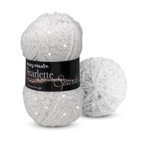 Mary Maxim Sparkle Yarn White Gold Silver Yarn for Knitting and Crocheting 196 Yards