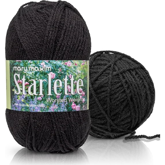 Mary Maxim Starlette Crochet and Knitting Yarn - Acrylic Worsted Weight Yarn 4, Black