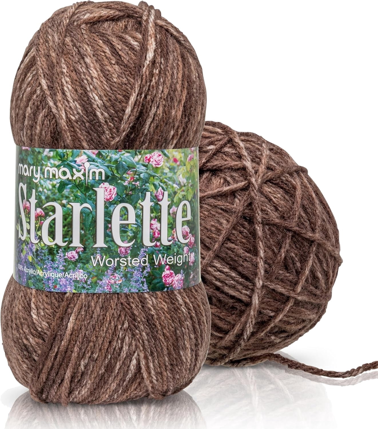 Mary Maxim Starlette Crocheting Yarn, Acrylic Worsted Weight Yarn 4, Brown Heather