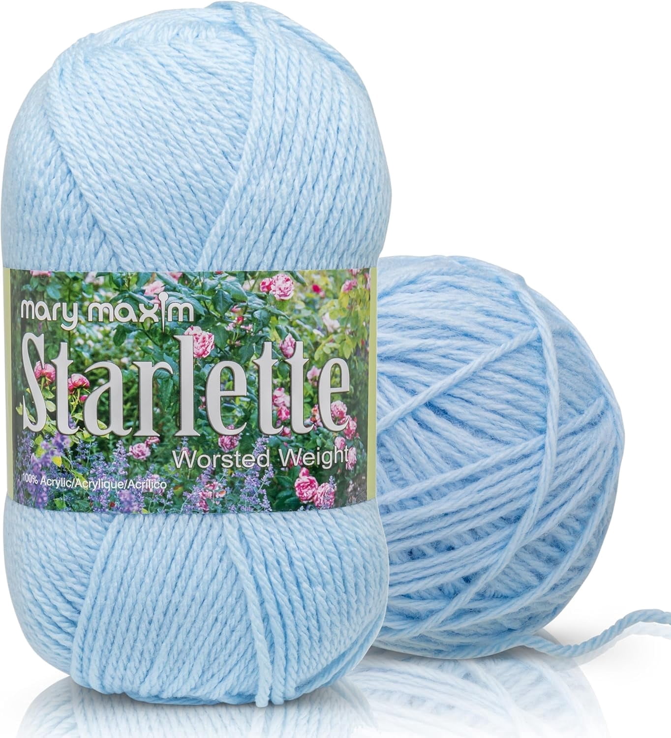 Mary Maxim Starlette Crochet and Knitting Yarn - Acrylic Worsted Weight Yarn 4, Soft Blue