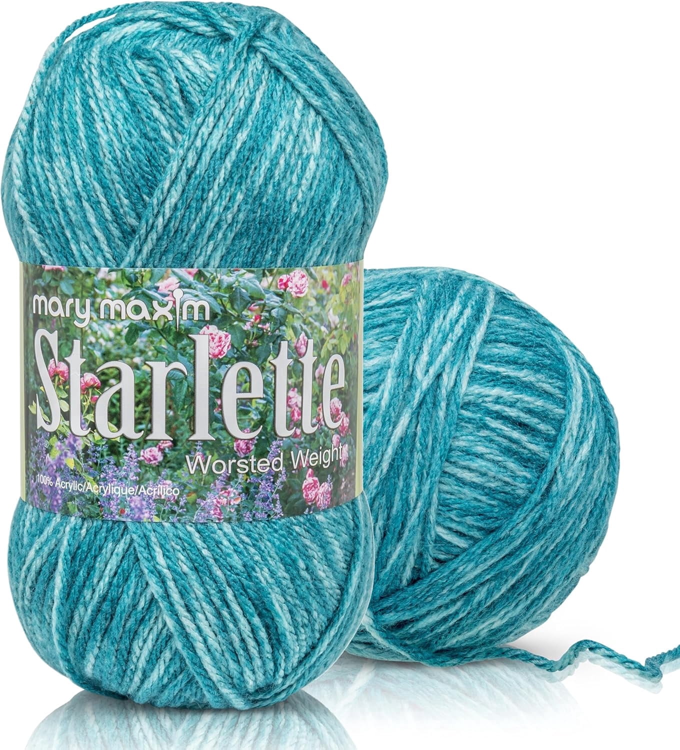 Mary Maxim Starlette Crocheting Yarn - Acrylic Worsted Weight Yarn 4, Teal Heather