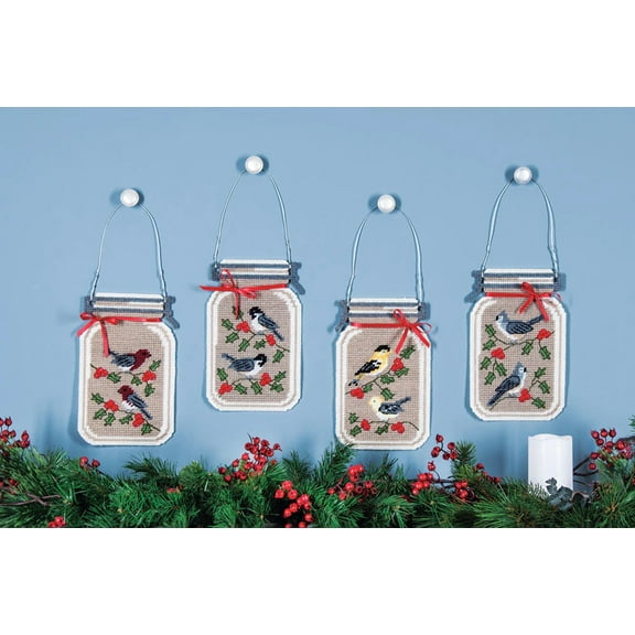 Mary Maxim Winter Birds Mason Jar Set Plastic Canvas Kit