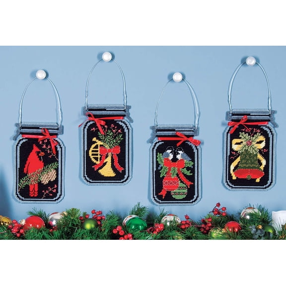 Mary Maxim Winter Nights Plastic Canvas Mason Jar Set