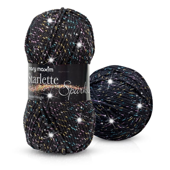 Mary Maxim Starlette Sparkle Yarn Black Glitter Yarn for Knitting and Crocheting 196 Yards