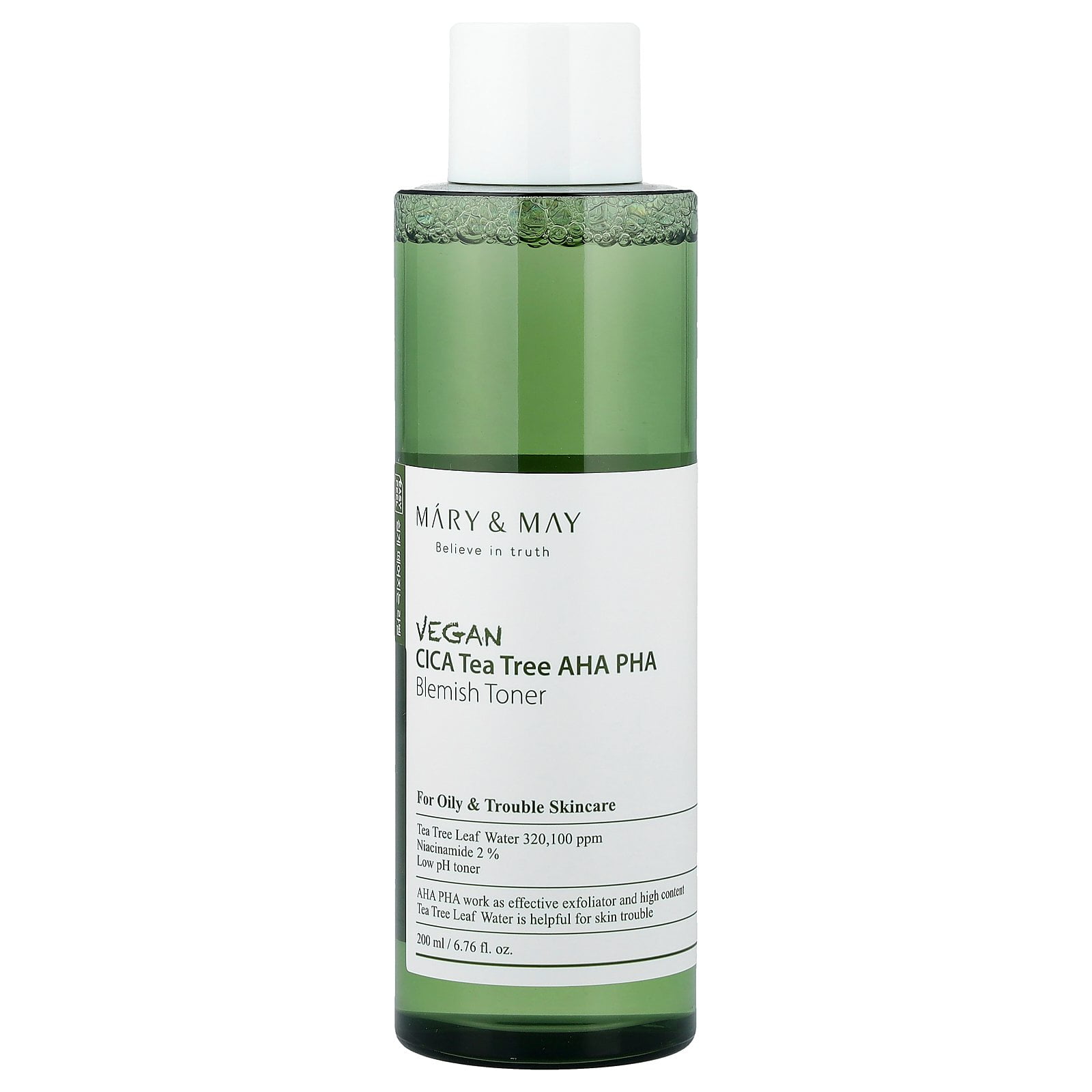 Mary & May Vegan CICA Tea Tree AHA PHA Blemish Toner, 6.76 fl oz (200 ml)