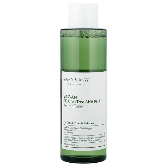 Mary & May Vegan CICA Tea Tree AHA PHA Blemish Toner, 6.76 fl oz (200 ml)